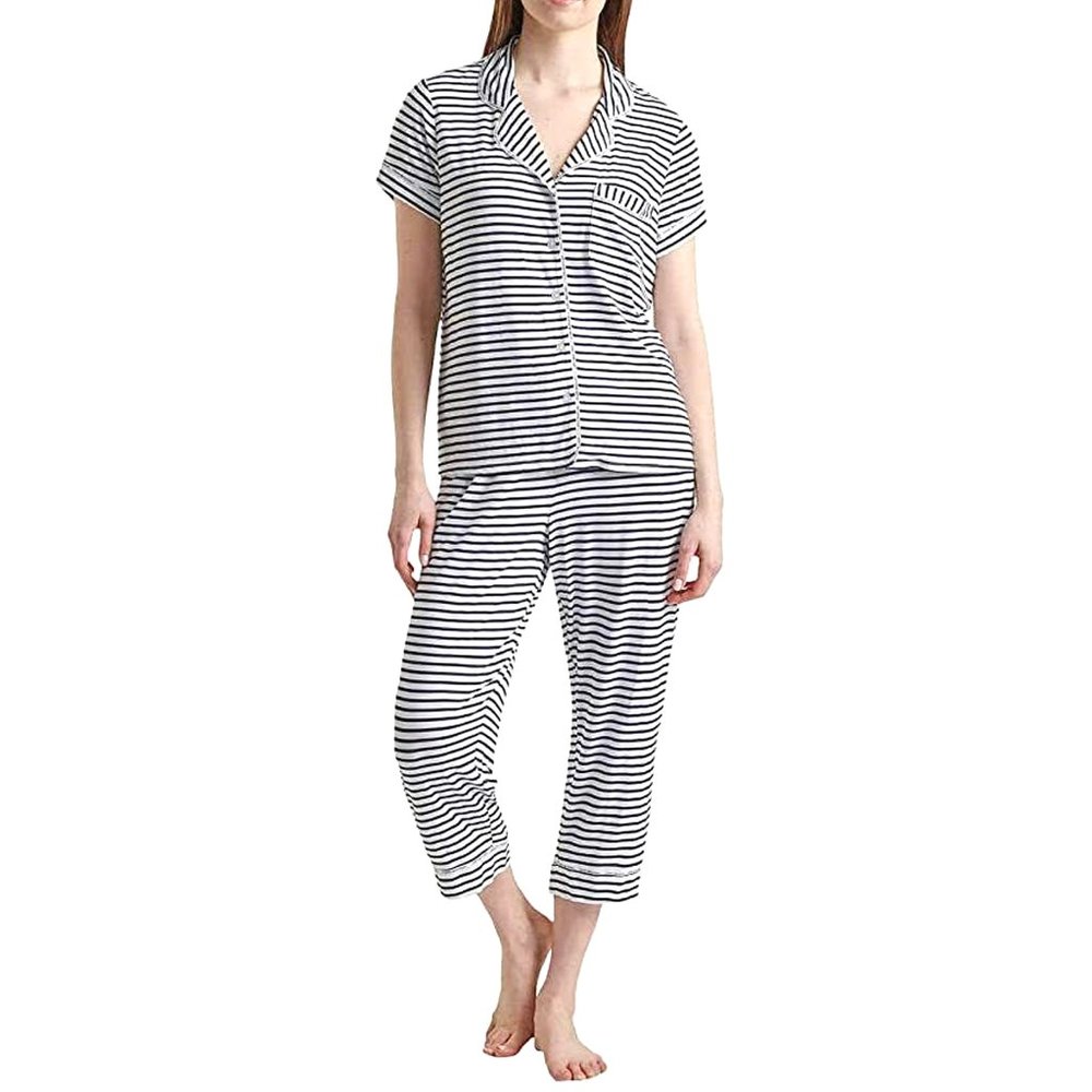 Tommy Hilfiger Pajama Set Shirt & Pant 2-Piece Navy Blue Stripes Large L New $85